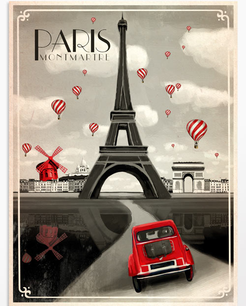Affiche Paris vintage, un tableau déco noir et blanc de la ville de Paris