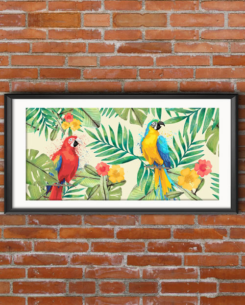 tableau perroquets pour une deco de salon thème jungle