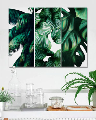 Triptyque de tableaux pour décorer un salon - Effet jungle