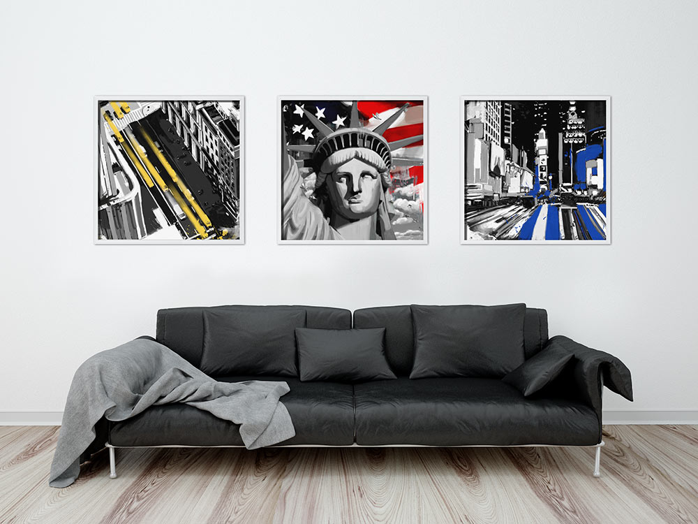 Habiller un grand mur vide en accrochant un triptyque de tableaux déco